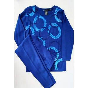 Vintage I.B. Diffusion Sweater Pant Set XS/S Royal Blue Sequin Bead Sweater Wool